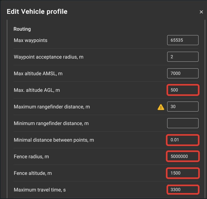 Customization of the camera profile for route building
