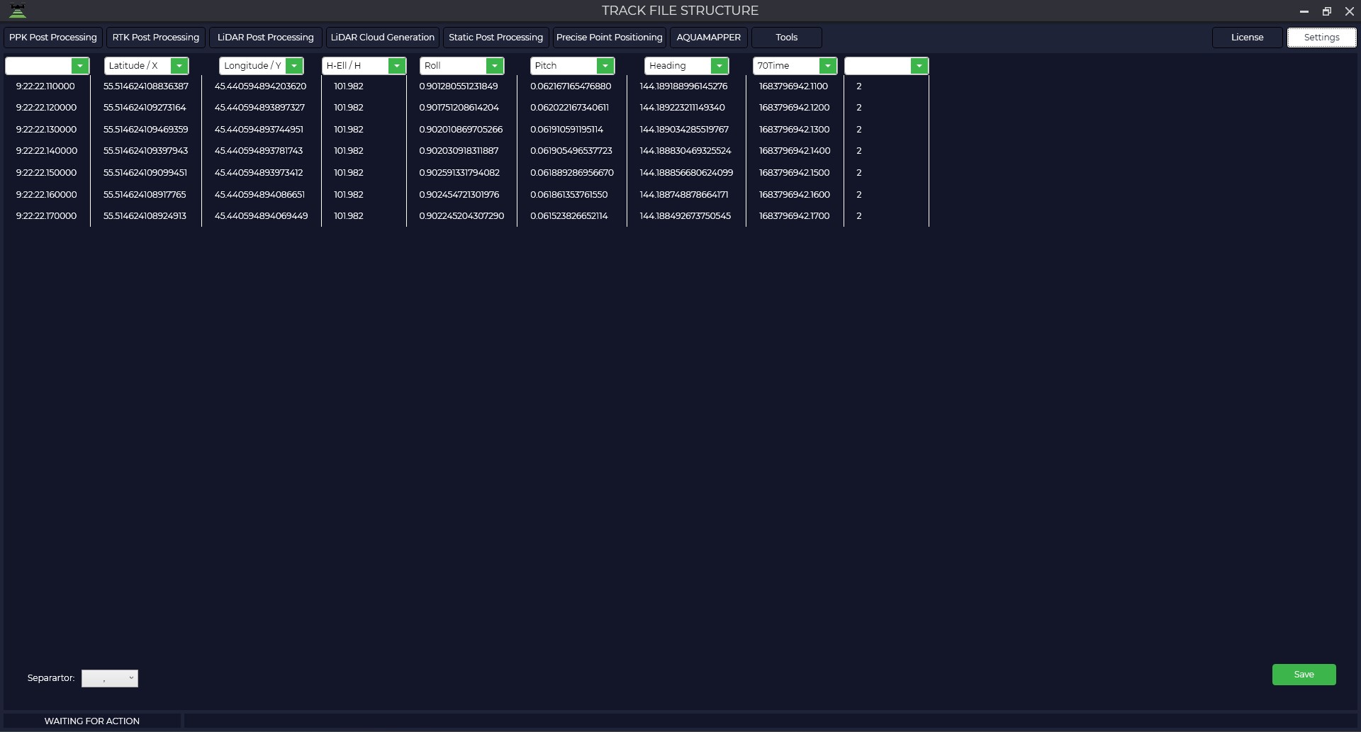 Laser scanner track file structure