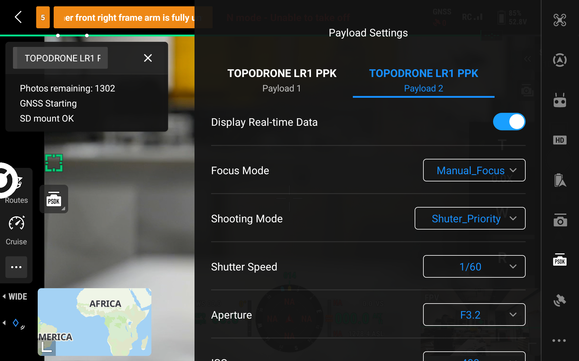 Payload Settings: second camera tab