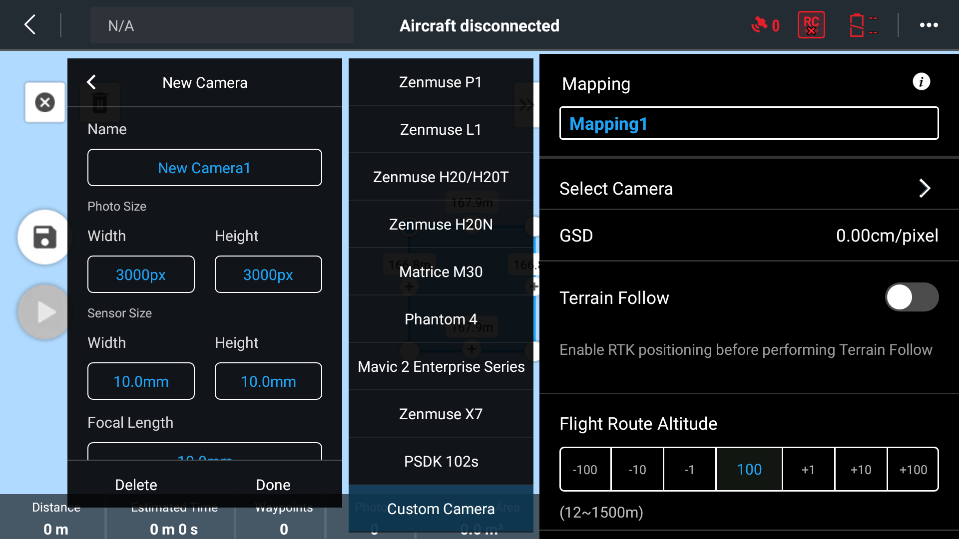 Customization of the camera profile for route building