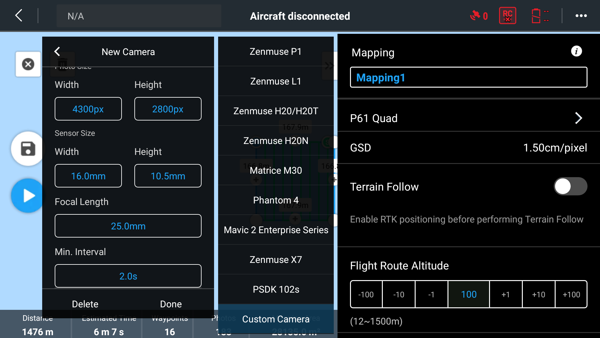 Customization of the camera profile for route building