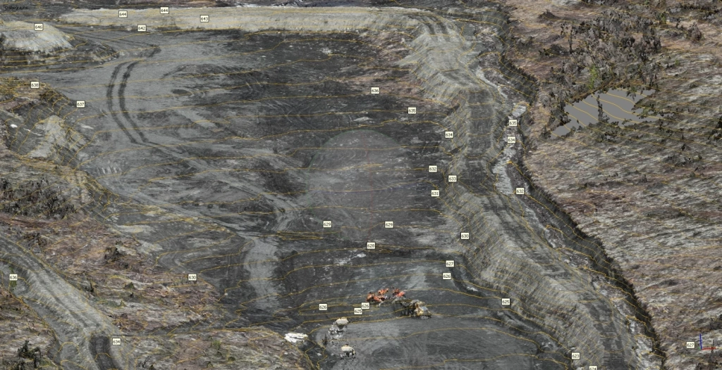 Detailed view of the production site with contour lines and spot elevations