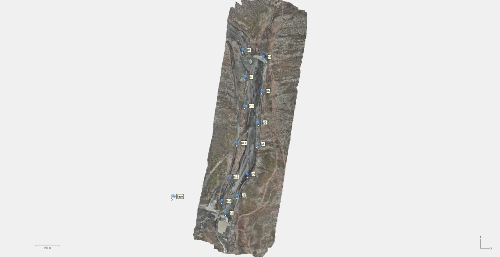 Orthophoto of the site with check points and the base station