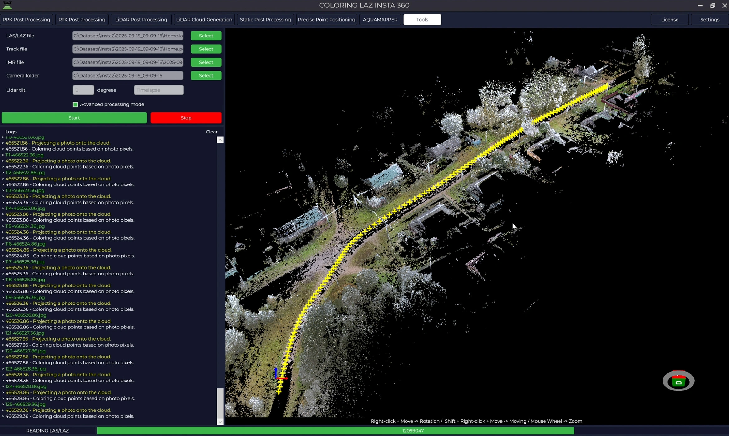 Result of LAZ point-cloud colouring