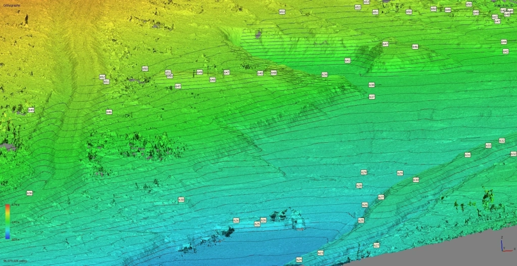 Fragment of the digital terrain model with contours