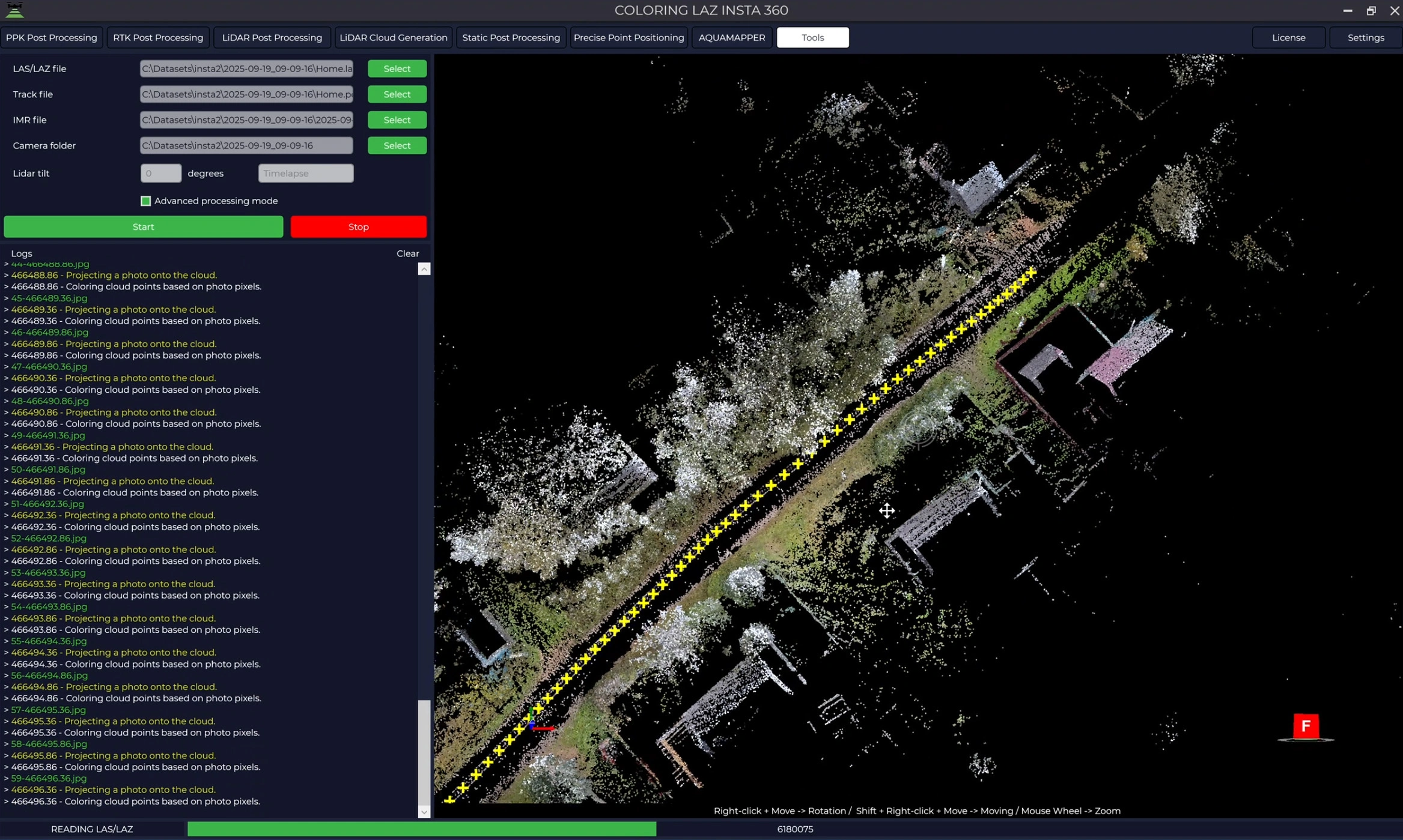Result of LAZ point-cloud colouring