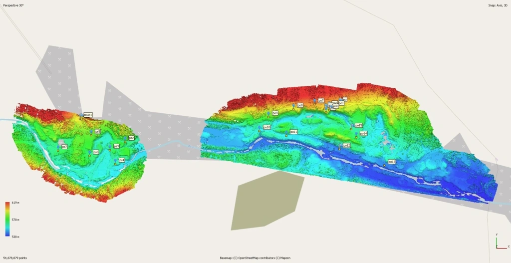 The same areas in elevation colouring